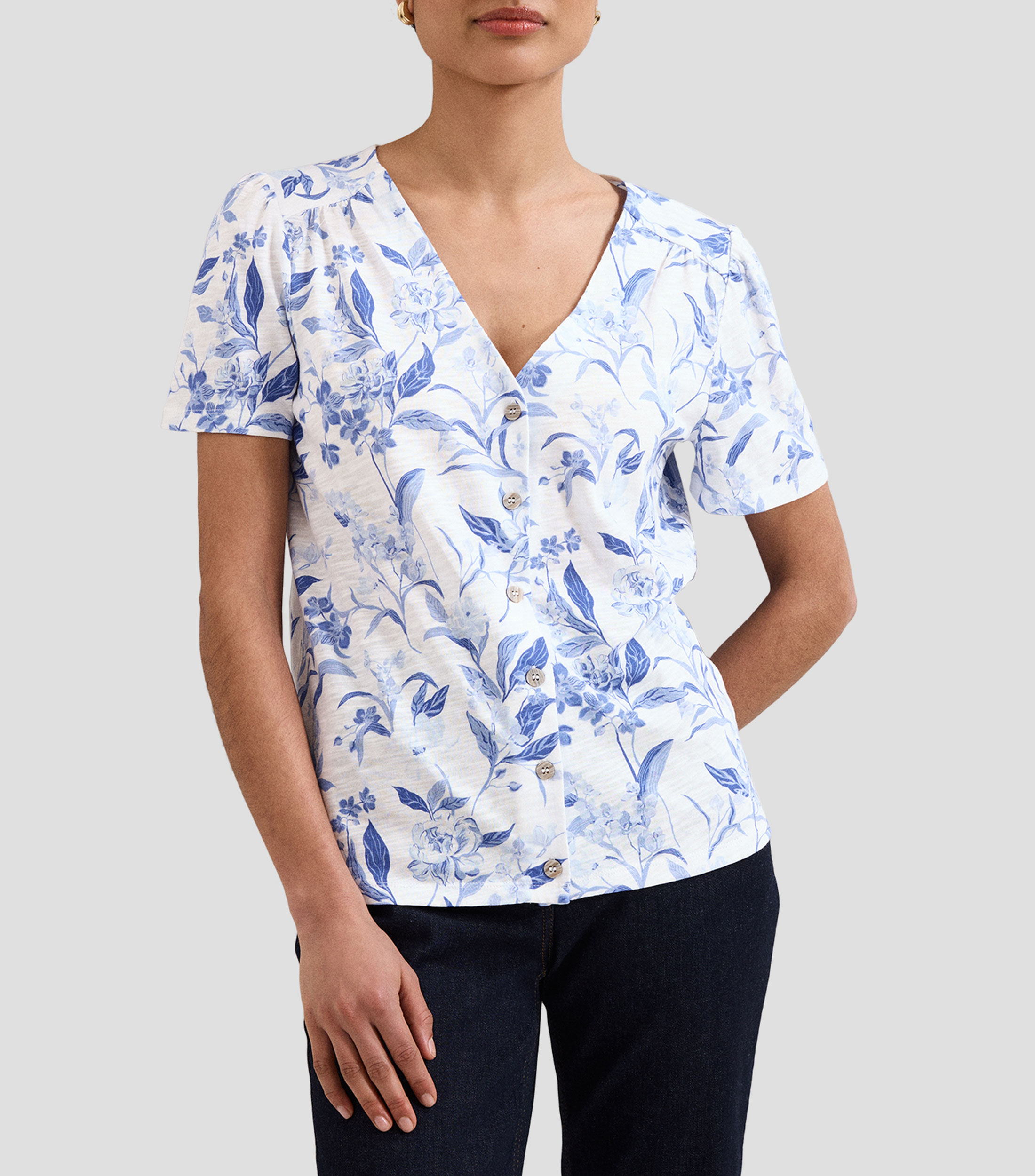 Blusa estampada manga corta Mujer